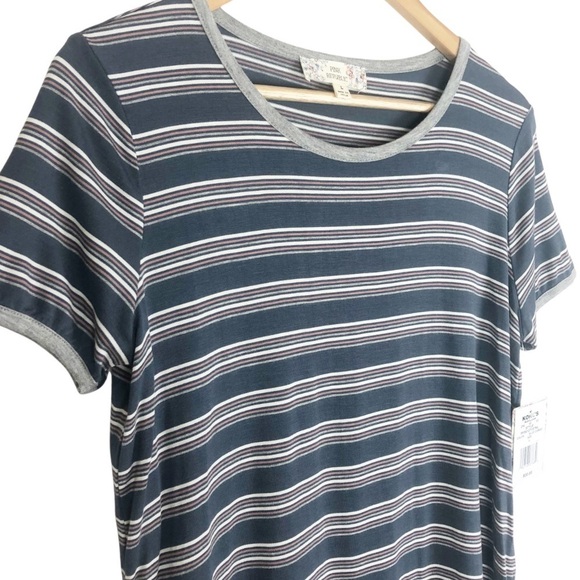 NWT Pink Republic Women's Blue Striped Crew Neck Short Sleeve T Shirt - Picture 9 of 16